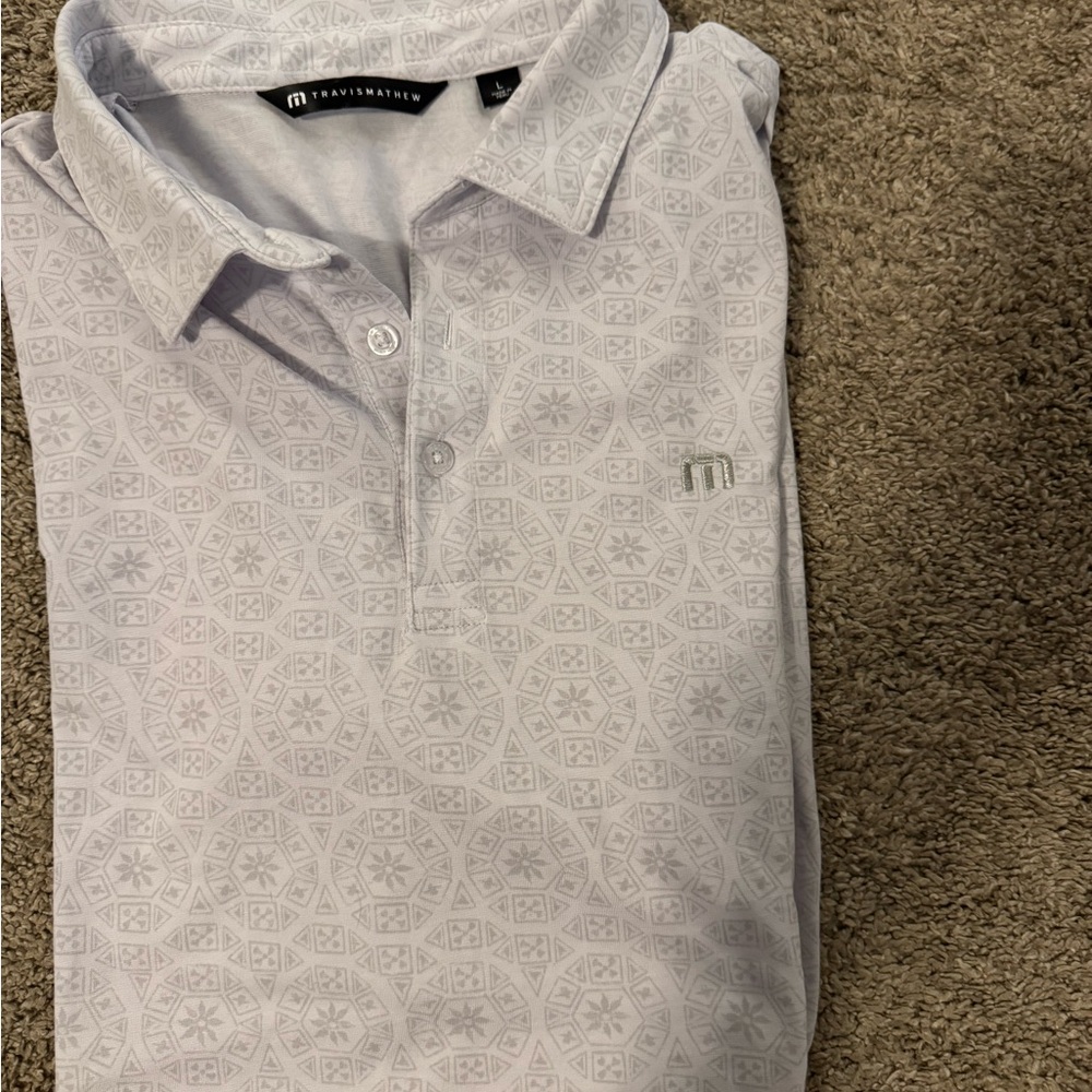 Travis Mathew Light Gray Geometric Polo